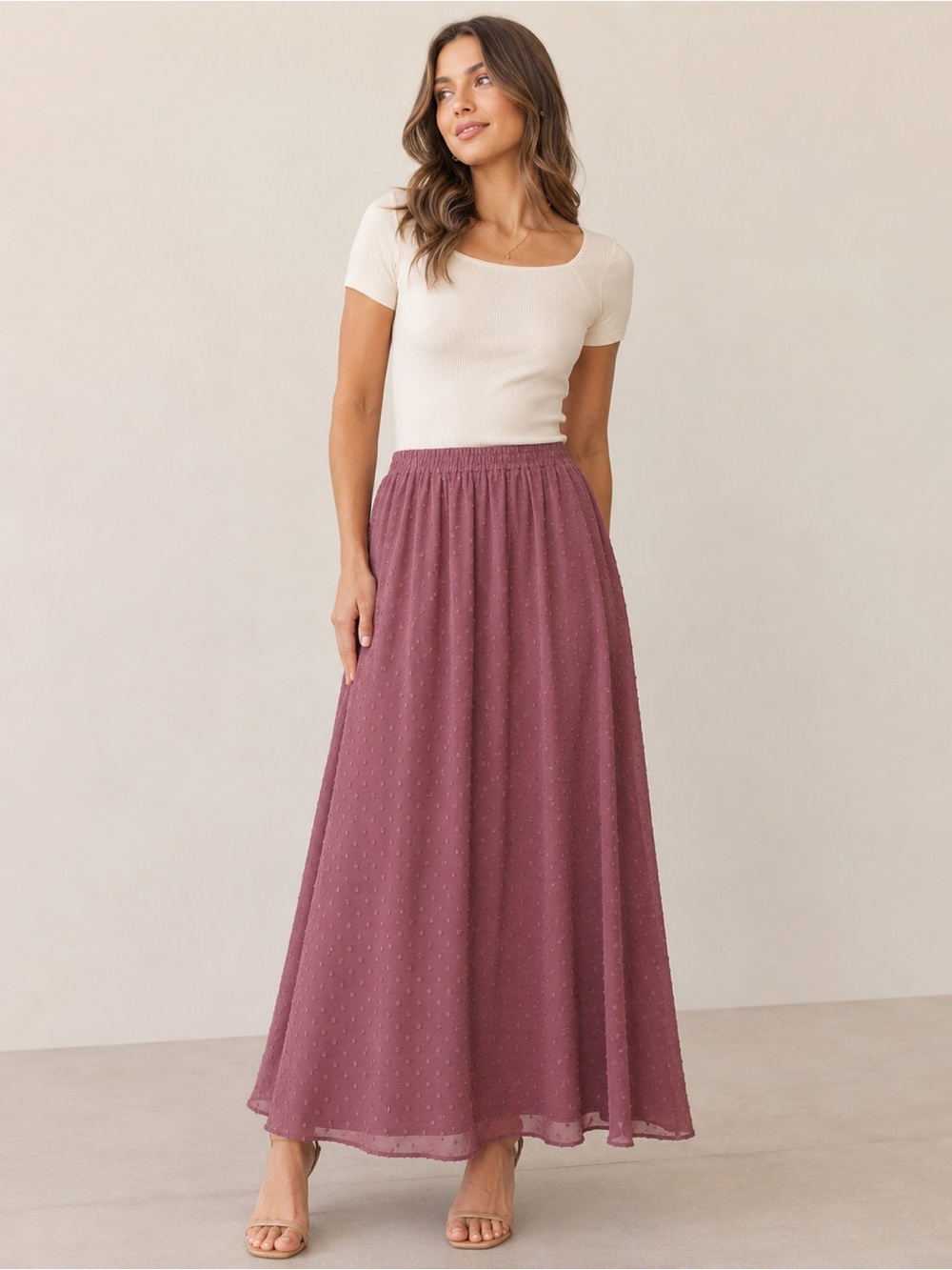 Listicle Mauve Swiss Dot Maxi Skirt